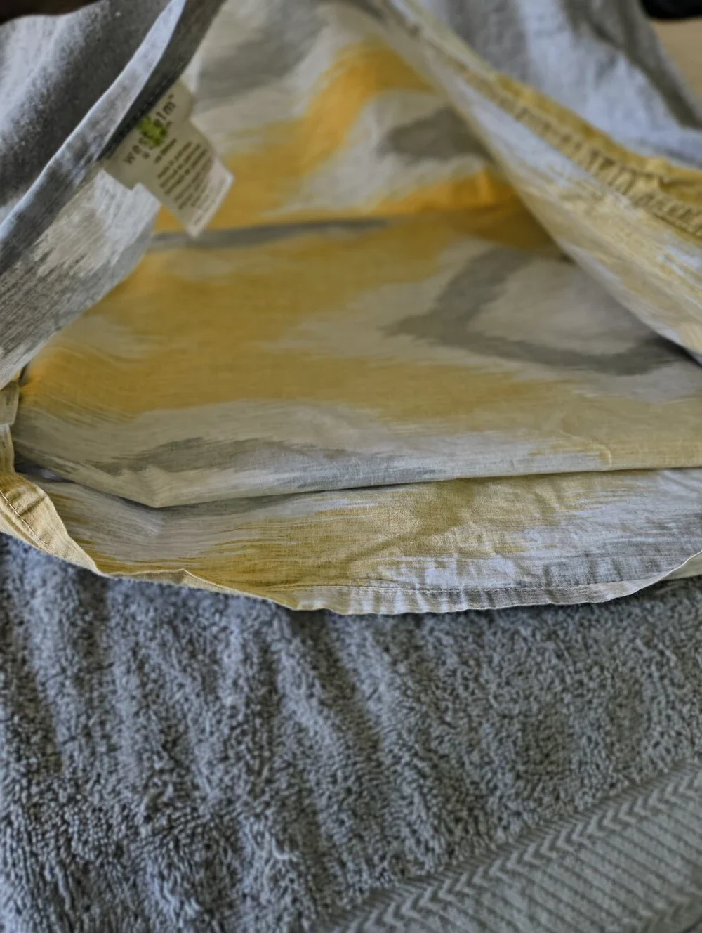 West Elm Organic Cotton Pillowcase Set of Two  Gray Yellow Ikat Pattern Bedding